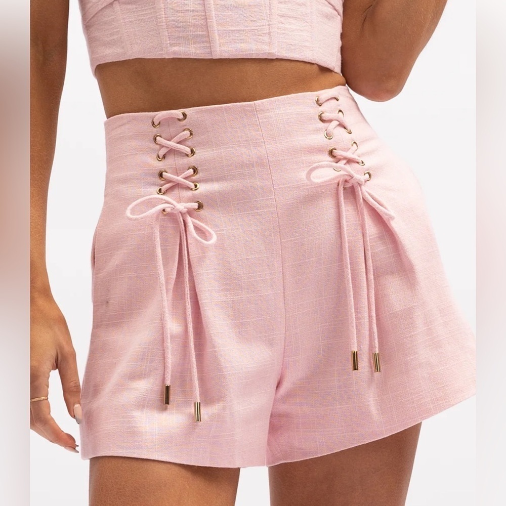 NWT new large Anthropologie aureta Madeline shorts candy pink laces linen blend